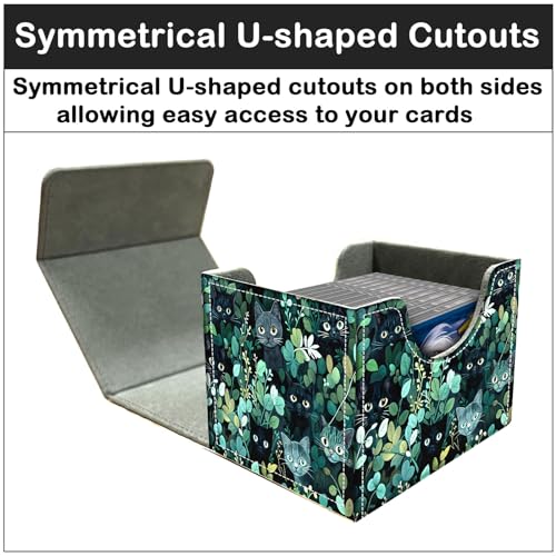 Card Deck Box for MTG Trading Cards with Magnetic Closure,Premium Card Storage Box Case Cover for TCG CCG Magic Cards,Cat Green Leaves - color: Cat Green Leaves