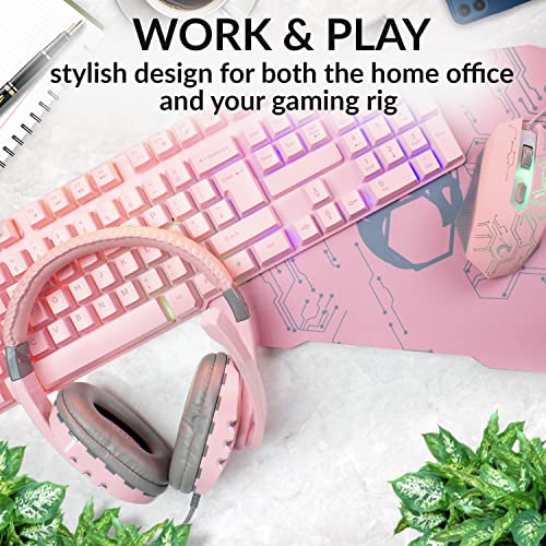 Orzly Pink Gaming Keyboard RGB USB Wired Rainbow Keyboard Designed for PC Gamers, PS4, PS5, Laptop, Xbox, Nintendo Switch, RX-250 Hornet Edition - color: PINK