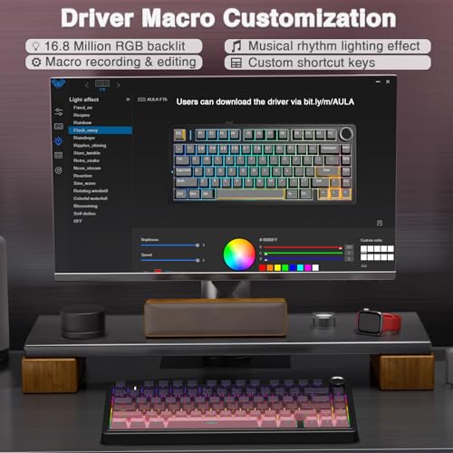 AULA F75 Pro Wireless Mechanical Keyboard,75% Hot Swappable Custom Keyboard,RGB Backlit,Pre-lubed Reaper Switches,Side Printed PBT Keycaps Mechanical Gaming Keyboards, Pink&Black - color: F75 Pro-Gradient Pink Black