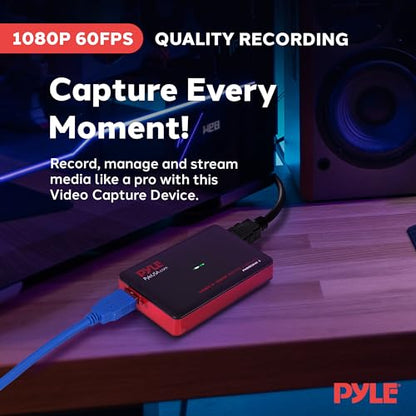 Pyle Video Game Capture Card Device with Video Recorder, HDMI Output, Full HD 1080P Live Streaming, USB, SD, PC, DVD - PHDRCB48.6