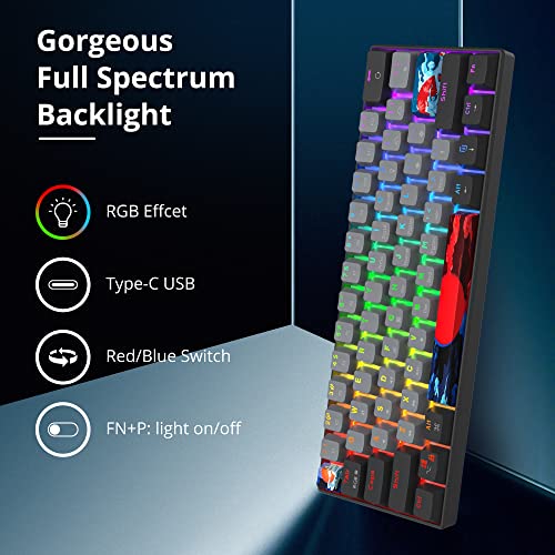 Portable 60% Mechanical Gaming Keyboard Grey/Black, RGB Backlit Wired Key Board with Blue Switch, Compact 61 Keys Mini Office Keyboards with for Windows Laptop PC (61 Dolch/Blue Switch) - color: 61 Dolch/Blue Switch