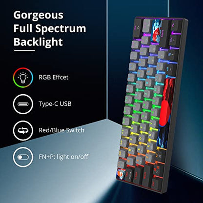 Portable 60% Mechanical Gaming Keyboard Grey/Black, RGB Backlit Wired Key Board with Blue Switch, Compact 61 Keys Mini Office Keyboards with for Windows Laptop PC (61 Dolch/Blue Switch) - color: 61 Dolch/Blue Switch