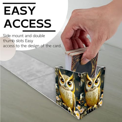 for MTG Deck Box, Trading Card Storage Case Holds 100+ Sleeved Cards, Owl on Branch with Flowers Magnetic Closure Durable Deck Holder for Magic The Gathering, TCG & Commander - color: Owl on Branch with Flowers