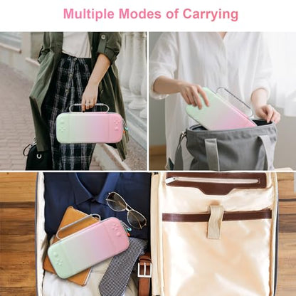 Canboc Carrying Case Compatible with Nintendo Switch 2 (2025), Hard Shell Switch 2 Console Bag with 24 Game Card Slots, Mesh Pocket fit Accessories, Pink Gradient Green (Case Only) - color: Pink Gradient Green