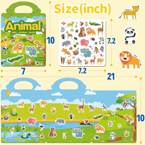 6 Sets Reusable Sticker Book for Toddlers 3-6, Jelly Stickers Book for Kids, Travel Sticker Activity Toys for Childs 3 4 5 6 Years Girls & Boys Best Gifts