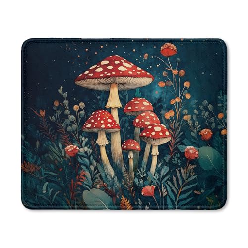 Dark Moody Floral Mushroom Mouse Pad, Gifts for Mushroom Lovers, Dark Cottagecore Deep Teal Forest Moss Botanical Mouse Pad for Home Office Computer Gaming Desk Essentials, 9.5x7.9 Inch - color: 21Child