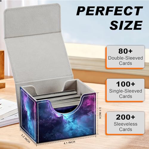Card Game Storage Box TCG Deck Box MTG Card Box Organizer Trading Card Case Commander Deck Box TCG Card Storage Box Magnetic Closure Creative Pattern Up to 200 Cards, Blue And Purple Space Star - color: Blue And Purple Space Star