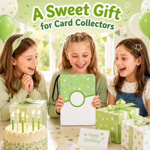 4 Pocket Card Binder 400 Card Holder Album, Green Donut Trading Cards Holder Zipper Binder for Girl Teen Collection (Green Donut, 400 Pocket) - color: Green Donut, size: 400 Pocket