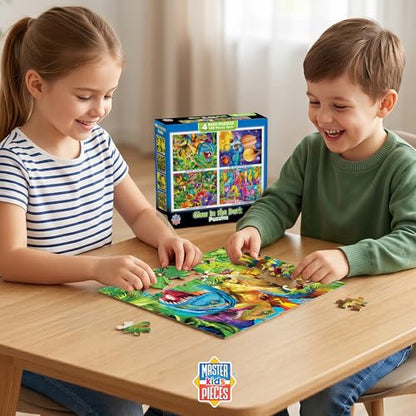 MasterPieces – Jigsaw Puzzle Set for Kids 6+ Years, 4-Pack of 100 Pieces, Educational and Fun Game, Blue Glow in The Dark Collection, Gift Idea for Children, 8" x 10 - style: Glow in the Dark V2
