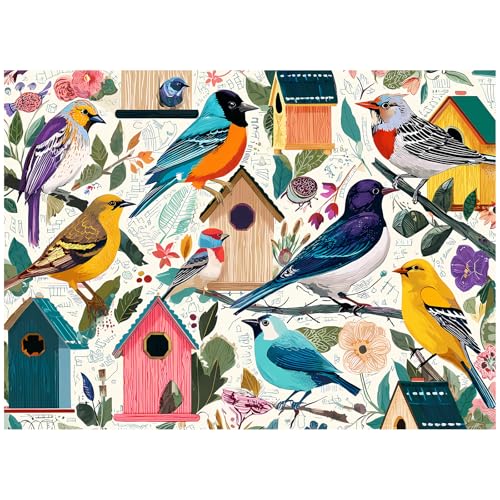 500 Pieces Puzzle for Adults,Colorful Birds Birdhouses Puzzle,Recycled Cardboard Animal Jigsaw Puzzles 500 Pieces,Challenging Puzzles Family Game Birthday Party Gift Toy for Teens Seniors 20.5 * 15in - style: Birdhouses Puzzle