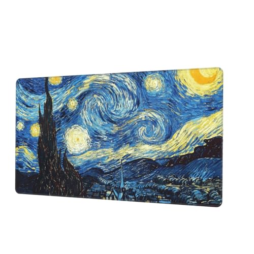 MTG Playmat Starry Night Painting TCG Mat Board Game Card Game Trading Card Game Play Mat Desk Pad Original Hand Painted Stitched Edges Smooth Surface Rubber Base 23.6x13.8in