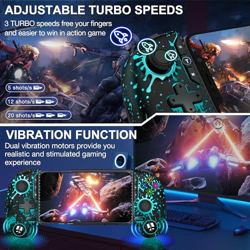 NinjaPlusOX Mobile Gaming Controller for iPhone/Android with Hall Joystick, Wireless Phone Controller with Phone Case Support, Compatible with Xbox Game Pass, Steam Link, Call of Duty, Roblox - color: Black Color Droplet