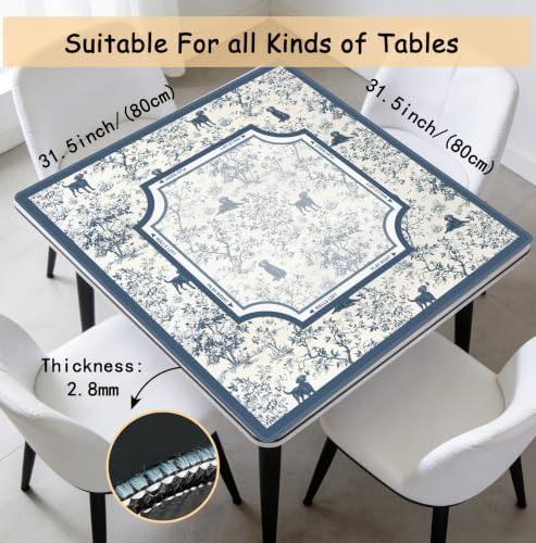 Blue Chinoiserie Labrador Mahjong Mat 31.5 x 31.5 Inch, French Country Toile Black Lab Non-Slip Noise Reduction Mahjong Table Mat for American Mah Jong Poker Card Board Games Dominoes - color: Blue Chinoiserie Labrador