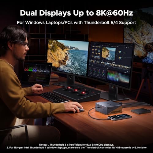 UGREEN Maxidok Thunderbolt 5 Docking Station, 8TB M.2 NVMe SSD Support | 17-in-1, 3xTBT5, DP2.1, Dual/Single 8K@60Hz, 6x10Gbps USB-C&A, 140W Charging, 60W PD-Out,2.5GbE, 3x3.5mm Audio,Cooling System