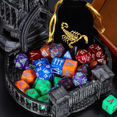 CiaraQ Polyhedral Dice Set - DND Role Playing Dice | Acrylic RPG Dice for Dungeons and Dragons MTG Table Games, Multicolor, 42pcs - color: Green/Purple/Black/Red/Blue/Orange