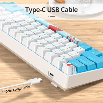 surmen 60% Wired Mechanical Gaming Keyboard, Backlit Ultra-Compact Mini Office Keyboard with Red Switch for PC/Mac Gamer, Typist (61 Blue White) - color: 61 Blue White