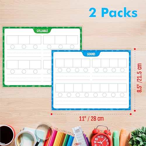 2PCS Phonemic Awareness Boards, Fully Laminated Double-Sided Syllable Cards, Dry-Erase Phonics Games, Speech Therapy Material Learning Board for Kids, Students, Classroom and Home (8.5” x 11”)