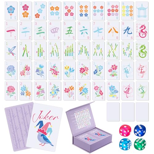 Soulchen 168 Pcs Premium American Mahjong Playing Cards, Large Print Waterproof PVC Card Set with 4 Dice & Storage Case, Elegant Lavender, Easy-to-Read Mahjong for Adults, Seniors, Travel, Gift Giving - color: Lavender, style: Floral