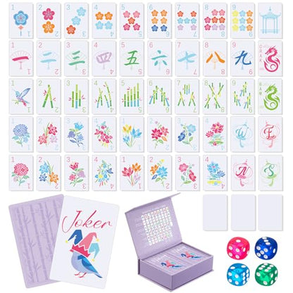 Soulchen 168-Piece PVC American Mahjong Card Print Set,Blossom,Lavender | Lightweight Waterproof Format with 4 Dice and Storage Case, for Clubs, Pool, Cruises, Trips, Family Game Nights - color: Lavender, style: Blossom