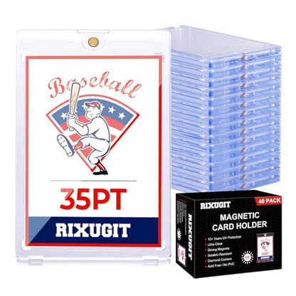 40 Pack 35pt One Touch Magnetic Card Holders | UV-protected Magnetic Card Case, Fits Standard Baseball Sports Game Trading Cards for Storage and Display - size: 40ct 35PT Card Holder