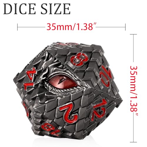 1 die Metal D20 DND Dice - Dragon Scale Metallic 20 Sided Giant Polyhedral Dice,35mm Large Dragon Eye Metal D&D Dice for Dungeons and Dragon Tabletop Game(Black Dragon Scale) - color: Black Dragon Scale