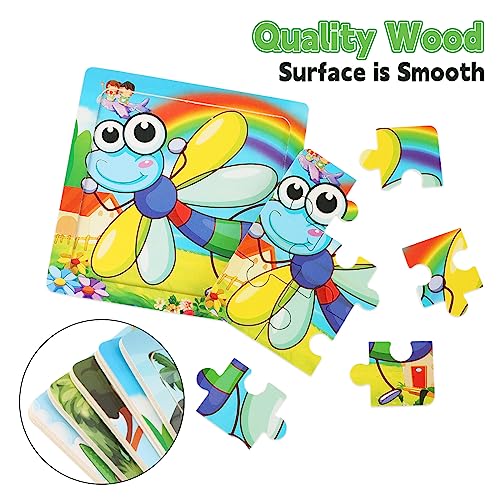 SANNIX 12 Pack Dinosaurs Animals Jigsaw Puzzles with 12 Organize Bags | Wooden Dinosaurs Toddlers Puzzles, for Kids Ages 3-6, Party Favors Educational Learning, Travel Toys for Boys and Girls - style: Dinosaurs + Animals