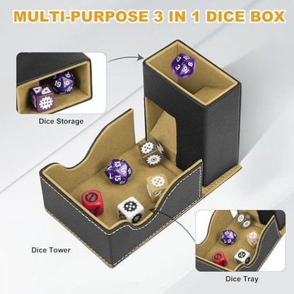 Dice Roller Tower, Magnetic Dice Tray for Rolling, Foldable Leather Dice Organizer Tower Fits for Dungeons & Dragons, MTG DM and Player, Black & Golden - color: Black & Gold, style: Style A