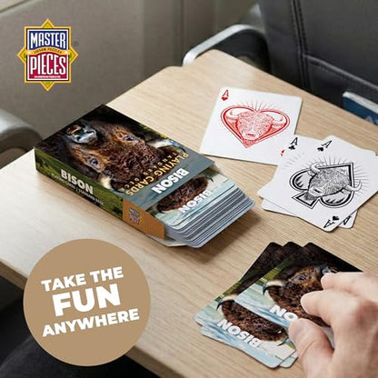 Masterpieces Bison Playing Cards Deck - Animal Themed Standard 54 Card Deck, Unique Bison Face Cards & Jokers, Retro Style, for Families & Adults - style: Bison