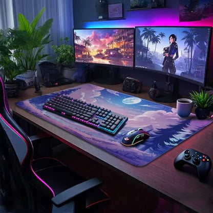 Mountain Moonlight Gaming Mouse Pad Desk Mat 31.5"x15.7" | Extended Mousepad, Non-Slip Rubber Base , Stitched Edges, for Computer/Laptop/Office/Home - color: Mountain Moonlight