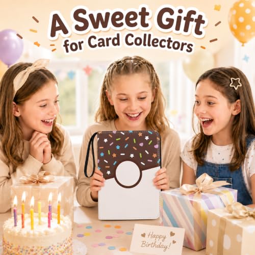 4 Pocket Card Binder 400 Card Holder Album, Choco Donut Trading Cards Holder Zipper Binder for Girl Teen Collection (Choco Donut, 400 Pocket) - color: Choco Donut, size: 400 Pocket
