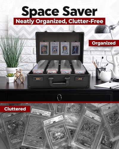 Graded Card Case - Durable PSA Slab Case with Combination Lock - 4 Row Graded Card Storage Box with 8 Foam Inserts - Also Compatible with PSA, GMA, HGA, NGS, SGC, CSG - Holds up to 640 Top Loaders - size: 4 Row
