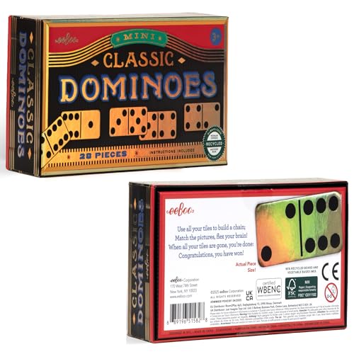 eeBoo Classic Mini Dominoes - 28 Piece Game Set, Shiny Golden Holographic Foil Tiles, Tile Laying Matching Game, Screen-Free Fun, Kids Ages 3+ - style: Classic