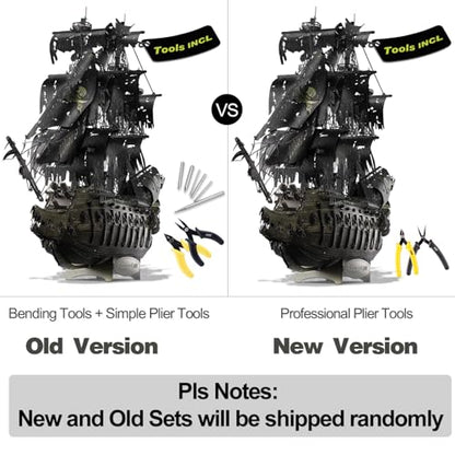 Piececool 3D Puzzles with DIY Tool Sets, Flying Dutchman Pirate Ship Model Building Kits, Difficult 3D Metal Puzzles for Adults, Great Christmas Birthday Gifts - color: Flying Dutchman Ship with Tool