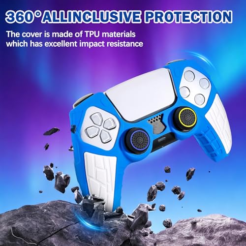 DLseego Protective Cover for PS5 Controller, Soft Silicone Ergonomic Anti-Slip Controller Case Skin with 4 PCS Thumb Stick Grip Caps - Blue - color: Blue