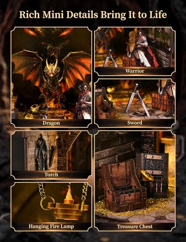 Book Nook Kit for Adults, Dragon Lair DIY Miniature House Kit, Dark Fantasy Tiny House with Knight & Treasure, 3D Puzzles for Adults, Castle Bookshelf Decor