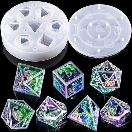 LET'S RESIN Upgraded Large DND Silicone Molds for Resin with 7 Cavities | Polyhedral Stereoscopic Game Epoxy Resin Molds for DIY Dice Making, Table Board Game