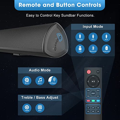 BESTISAN Soundbar, TV Sound bar with Bluetooth 5.0, Optical AUX HDMI Connection, 28 Inch,3 EQs, 110dB Surround Sound Bar Home Theater Audio Soundbar System for TV - color: 28inch grossy black