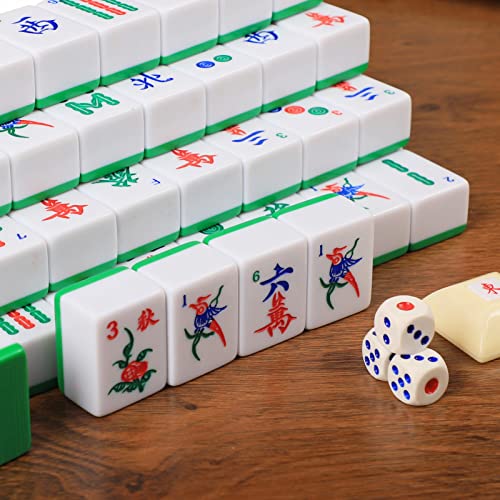 Chinese Mahjong Set, Mahjong Game Set with 146 Numbered Large Tiles (1.5", Green), Mahjong Tiles Set with Brown Carrying Case - color: Green Mahjong Set