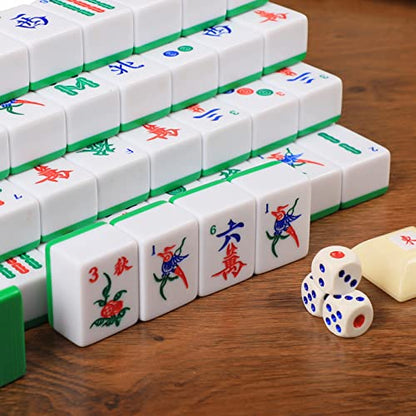 Chinese Mahjong Set, Mahjong Game Set with 146 Numbered Large Tiles (1.5", Green), Mahjong Tiles Set with Brown Carrying Case - color: Green Mahjong Set