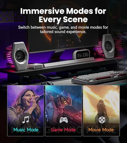 Edifier G2000 Pro 2.0 RGB Gaming Speakers with 64W Peak Power, White | Virtual 7.1 Surround Sound, 270° TempoFlow Light Sync, Bluetooth 5.4/USB-C/AUX for PC, PS5, Game Console - color: White