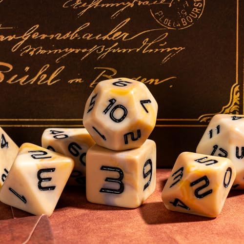 7PCS DND Dice Set RPG Resin Polyhedral Dice Set Camouflage Color with Leather Pouch for D&D Role Playing Games and Other Tabletop Games (Brown) - color: Camo-brown