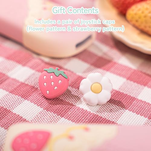 GeekShare Strawberries with Cream Case Compatible with Switch OLED, Soft Silicone Slim Protective Cover with Separable Shell and 2 Thumb Grips (Pink) - color: Pink Strawberries, size: For Switch OLED