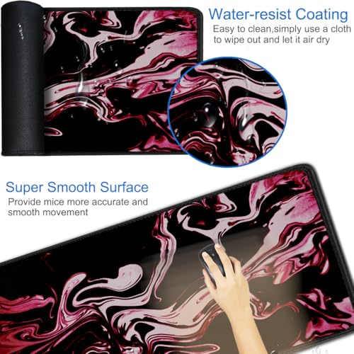 Gaming Mouse Pad, 31.5x15.7 inch Large Extended Computer Keyboard Mouse Mat, Water Resist Non-Slip Mousepad Rubber Base Long XXL Desk Mouse Pad for Gaming, Office & Home, Marble Red - color: Marble Red, size: 31.5L x 15.7W inches