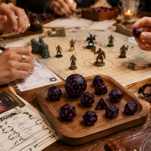 Civaner 15 Pcs Complete Polyhedral Dice Set D3-D100 Spherical RPG Dice Set in Opaque Black, 100 Sides for Role Playing Table Games Party Supplies(Black and Purple) - color: Black and Purple
