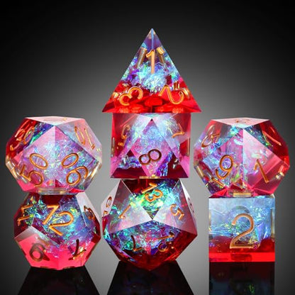 Shiny D&D Dice,DNDND Handmade Double Layers Sharp Edge Die with Gift Case for D&D Dungeons and Dragon Games (Red and Blue) - color: Red and Blue