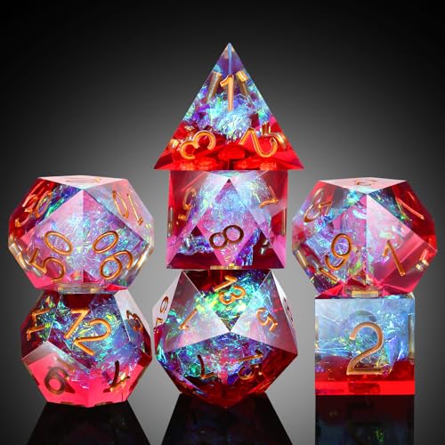 Shiny D&D Dice,DNDND Handmade Double Layers Sharp Edge Die with Gift Case for D&D Dungeons and Dragon Games (Red and Blue) - color: Red and Blue