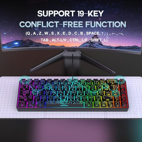Snpurdiri 65% Wired Small Gaming Keyboard RGB 68-Key (Black) | Mini Gaming Keyboard Backlit Ultra-Compact , for PC/Mac Gamer, Typist, Travel, Easy to Carry on Business Trip - color: black