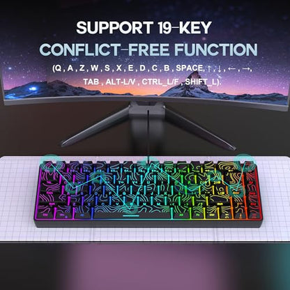Snpurdiri 65% Wired Small Gaming Keyboard RGB 68-Key (Black) | Mini Gaming Keyboard Backlit Ultra-Compact , for PC/Mac Gamer, Typist, Travel, Easy to Carry on Business Trip - color: black