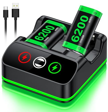 Rechargeable Controller Battery Pack Charging Station,2x6200mWh Battery Pack - style: RGB 2 Batteries Bundle