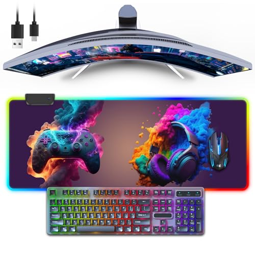 RGB Mouse Pad, Gaming Mousepad with 13 LED Light Modes | 31.5X11.8inch Large Mouse Mat, Gaming Mats for Desk with Non-Slip Rubber Base - color: Black-b